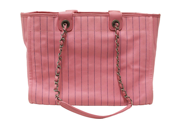 Chanel Pink Pinstripe Canvas Medium Deauville Shopping Tote