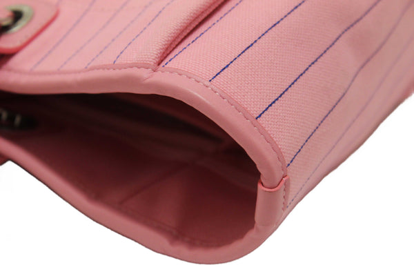 Chanel Pink Pinstripe Canvas Medium Deauville Shopping Tote