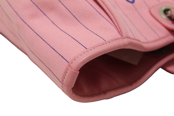 Chanel Pink Pinstripe Canvas Medium Deauville Shopping Tote