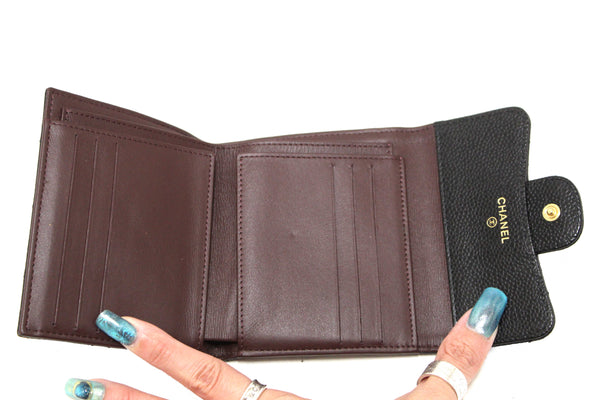 Chanel Black Quilted Caviar Leather Classic Small Flap Wallet