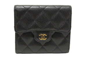 Chanel Black Quilted Caviar Leather Classic Small Flap Wallet