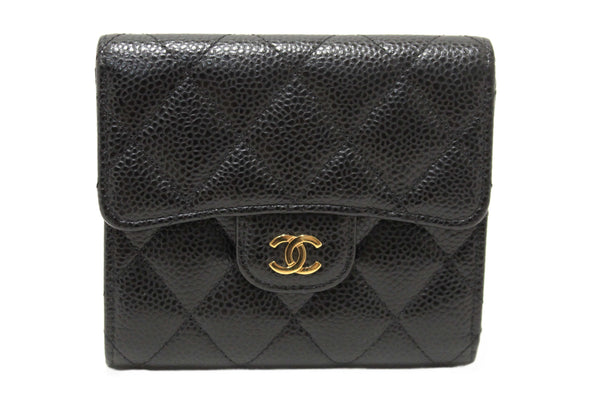 Chanel Black Quilted Caviar Leather Classic Small Flap Wallet