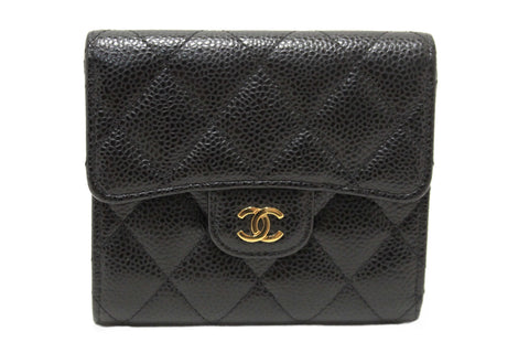 Chanel Black Quilted Caviar Leather Classic Small Flap Wallet