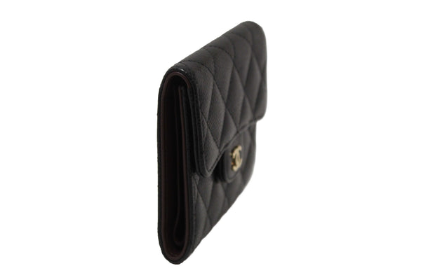 Chanel Black Quilted Caviar Leather Classic Small Flap Wallet
