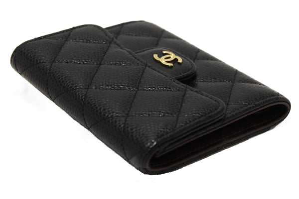 Chanel Black Quilted Caviar Leather Classic Small Flap Wallet