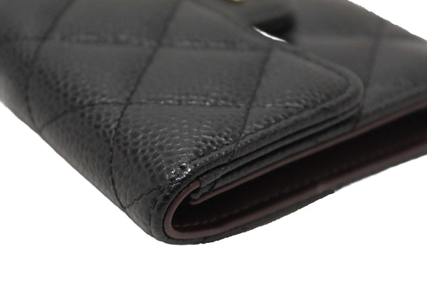 Chanel Black Quilted Caviar Leather Classic Small Flap Wallet