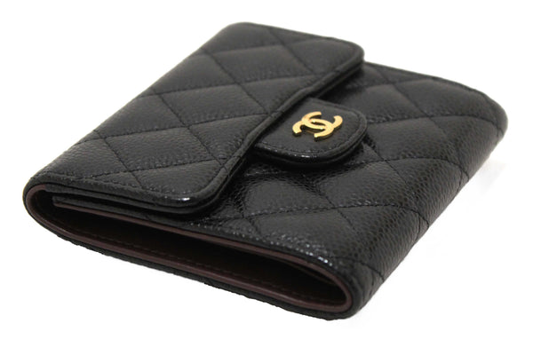 Chanel Black Quilted Caviar Leather Classic Small Flap Wallet