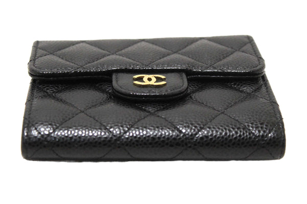 Chanel Black Quilted Caviar Leather Classic Small Flap Wallet