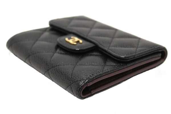 Chanel Black Quilted Caviar Leather Classic Small Flap Wallet