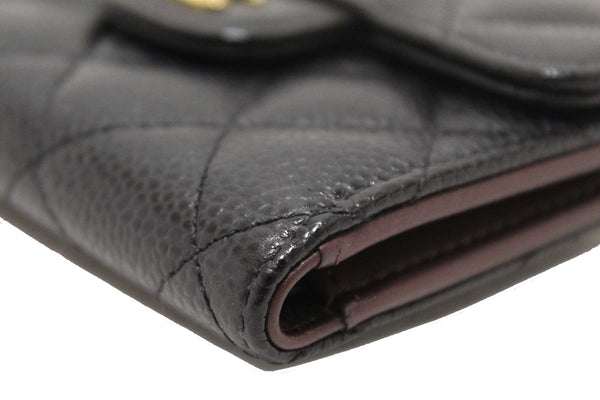 Chanel Black Quilted Caviar Leather Classic Small Flap Wallet