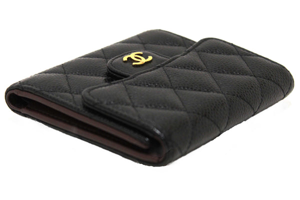 Chanel Black Quilted Caviar Leather Classic Small Flap Wallet