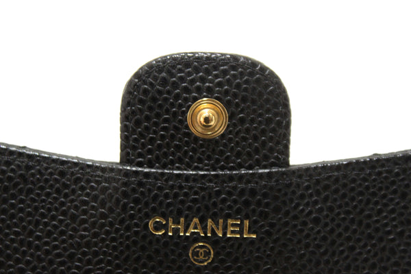 Chanel Black Quilted Caviar Leather Classic Small Flap Wallet