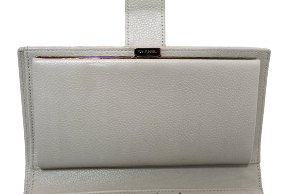 Chanel Vintage White Caviar CC Leather Classic Long Wallet