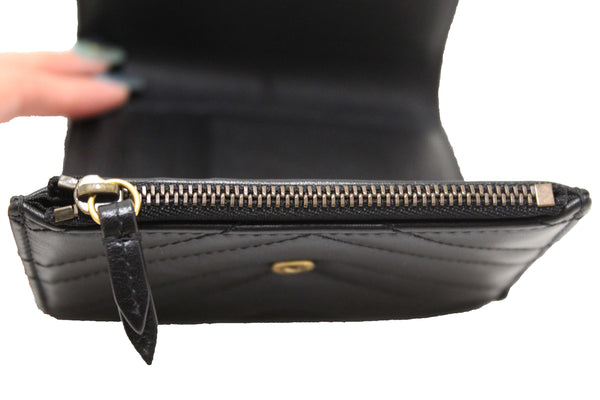 Gucci Black Marmont Chevron Leather Three Folded Wallet 474802