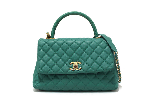 Chanel Green Quilted Caviar Leather Large CoCo Handle Flap Bag