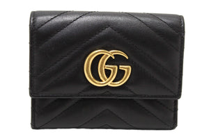 Gucci Black Marmont Chevron Leather Three Folded Wallet 474802