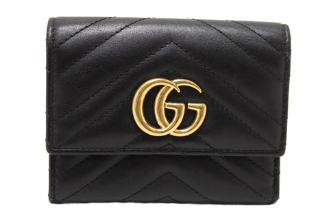 Gucci Black Marmont Chevron Leather Three Folded Wallet 474802