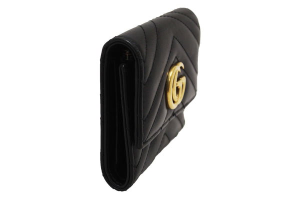 Gucci Black Marmont Chevron Leather Three Folded Wallet 474802