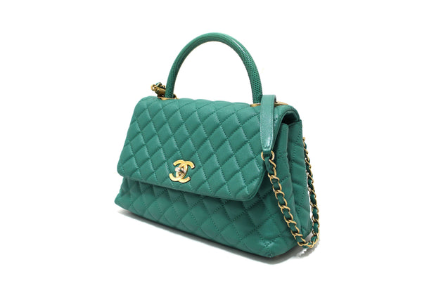 Chanel Green Quilted Caviar Leather Large CoCo Handle Flap Bag