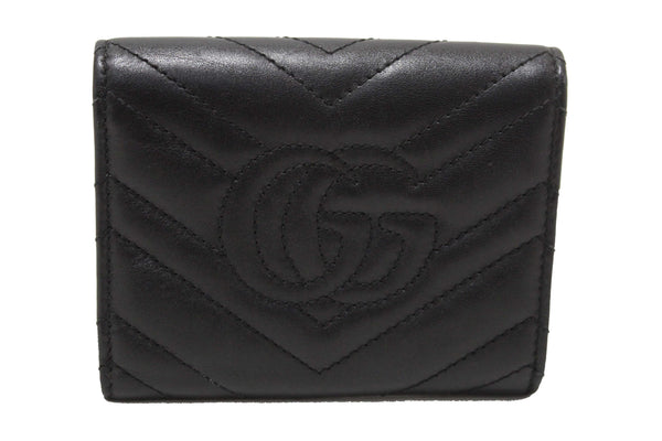Gucci Black Marmont Chevron Leather Three Folded Wallet 474802