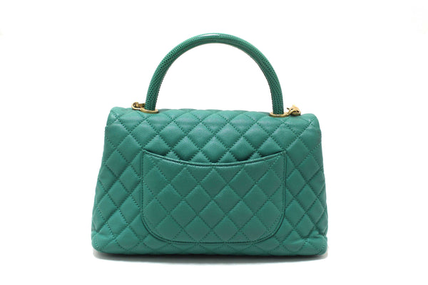 Chanel Green Quilted Caviar Leather Large CoCo Handle Flap Bag