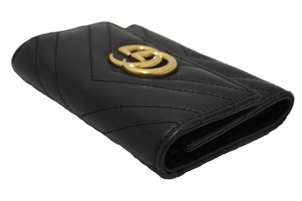 Gucci Black Marmont Chevron Leather Three Folded Wallet 474802