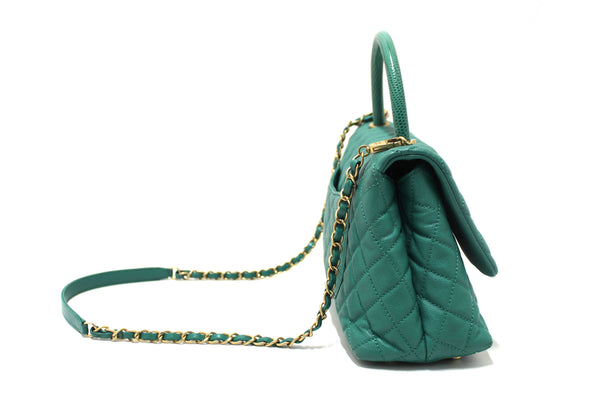 Chanel Green Quilted Caviar Leather Large CoCo Handle Flap Bag
