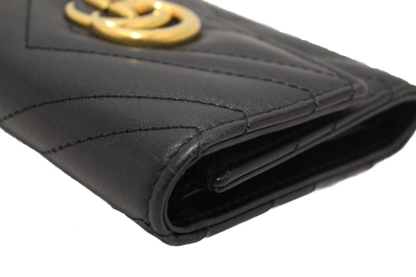 Gucci Black Marmont Chevron Leather Three Folded Wallet 474802