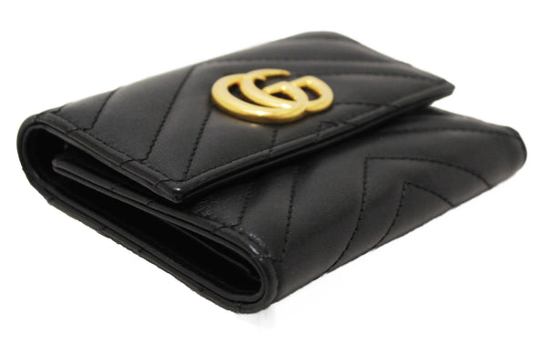 Gucci Black Marmont Chevron Leather Three Folded Wallet 474802