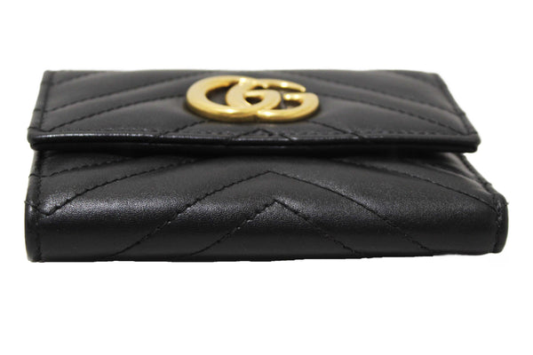Gucci Black Marmont Chevron Leather Three Folded Wallet 474802
