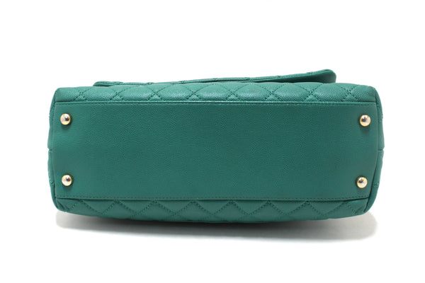 Chanel Green Quilted Caviar Leather Large CoCo Handle Flap Bag