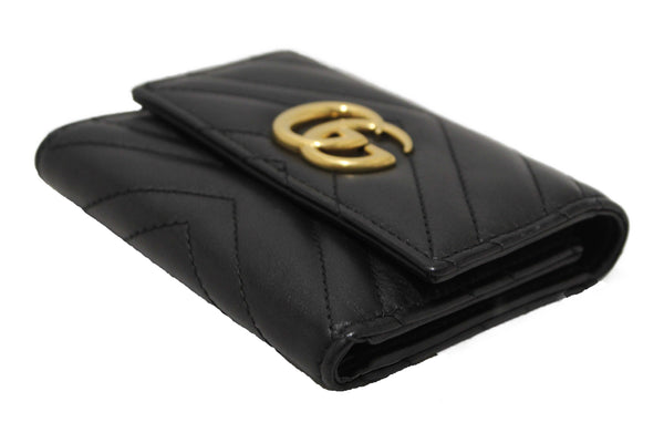 Gucci Black Marmont Chevron Leather Three Folded Wallet 474802