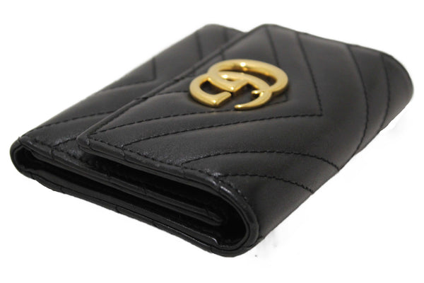 Gucci Black Marmont Chevron Leather Three Folded Wallet 474802