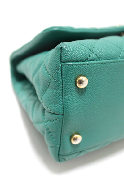 Chanel Green Quilted Caviar Leather Large CoCo Handle Flap Bag