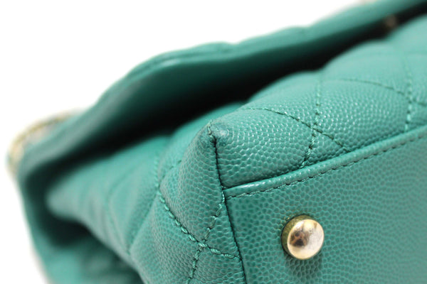 Chanel Green Quilted Caviar Leather Large CoCo Handle Flap Bag