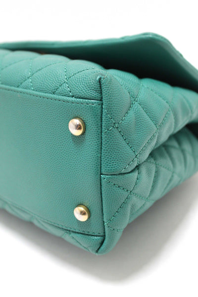 Chanel Green Quilted Caviar Leather Large CoCo Handle Flap Bag