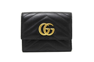 Gucci Black Marmont Chevron Leather Three Folded Wallet 474802