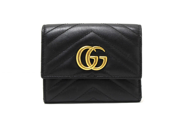 Gucci Black Marmont Chevron Leather Three Folded Wallet 474802