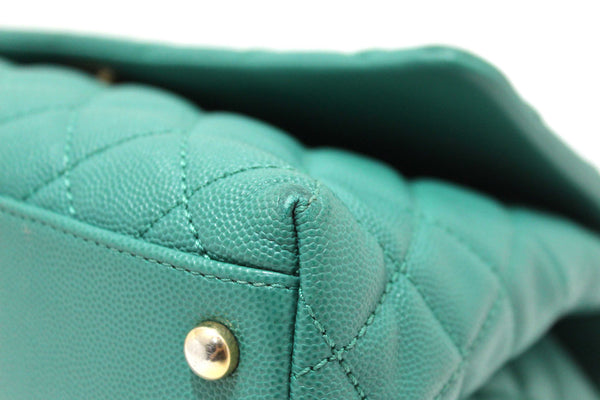 Chanel Green Quilted Caviar Leather Large CoCo Handle Flap Bag