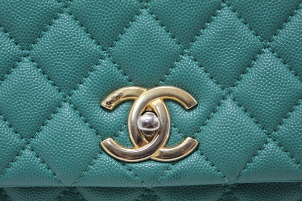 Chanel Green Quilted Caviar Leather Large CoCo Handle Flap Bag