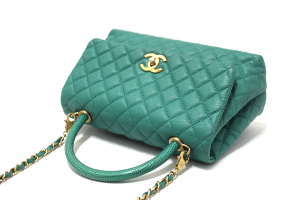 Chanel Green Quilted Caviar Leather Large CoCo Handle Flap Bag