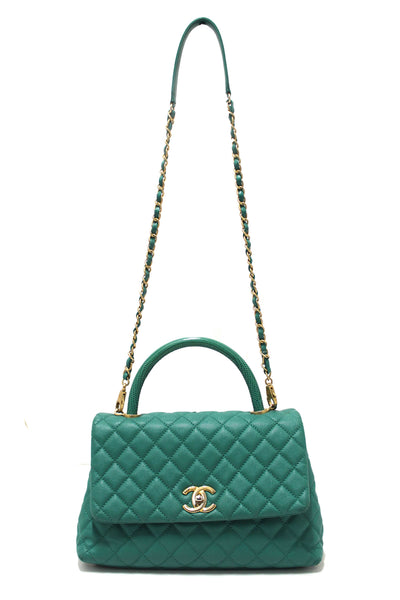 Chanel Green Quilted Caviar Leather Large CoCo Handle Flap Bag