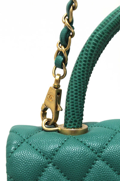 Chanel Green Quilted Caviar Leather Large CoCo Handle Flap Bag