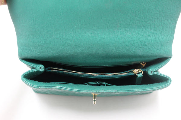Chanel Green Quilted Caviar Leather Large CoCo Handle Flap Bag