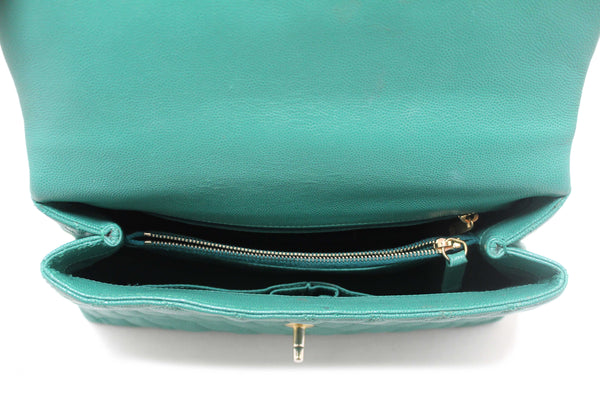 Chanel Green Quilted Caviar Leather Large CoCo Handle Flap Bag
