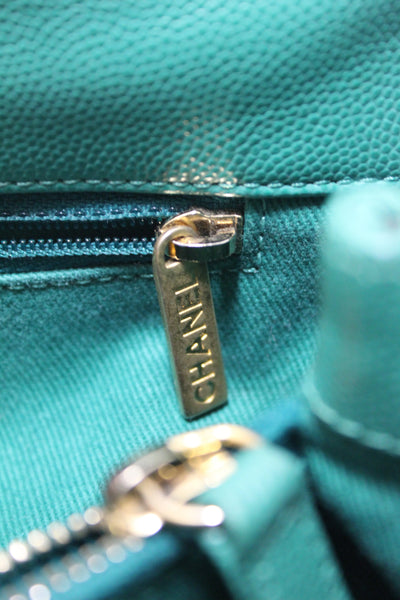Chanel Green Quilted Caviar Leather Large CoCo Handle Flap Bag
