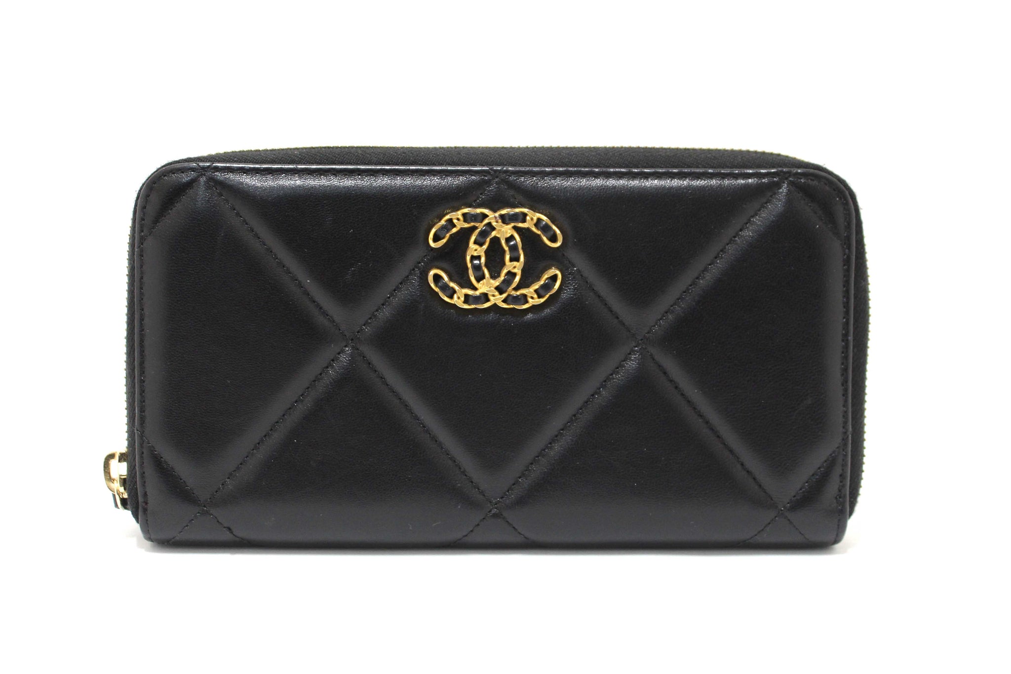 Chanel 19 Black Quilted Lambskin Leather Long Zip Around Wallet
