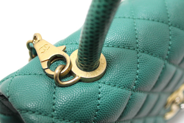 Chanel Green Quilted Caviar Leather Large CoCo Handle Flap Bag
