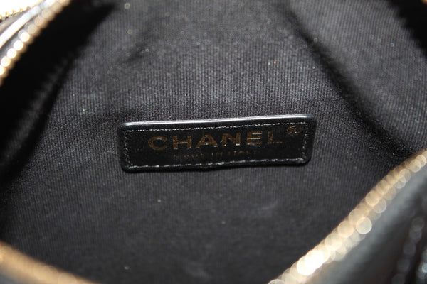 Chanel Black Shiny Crumpled Lambskin Quilted Small Preppy Pocket Camera Case Bag