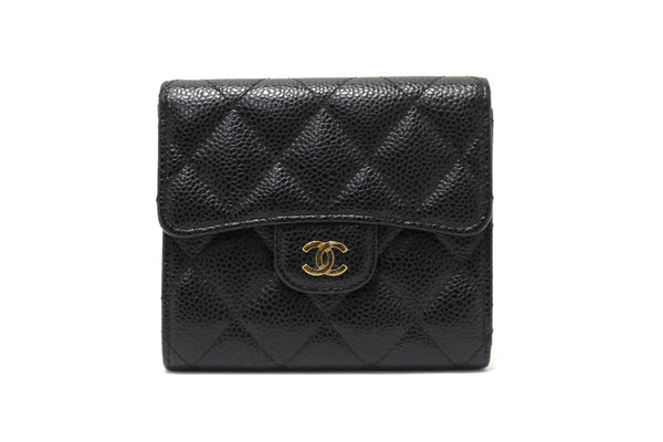 Chanel Black Quilted Caviar Leather Classic Small Flap Wallet